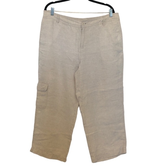 LIZ CLAIBORNE Lizwear Pants Women's Plus Size US14 Beige 100% Linen Ankle Length - Picture 1 of 9